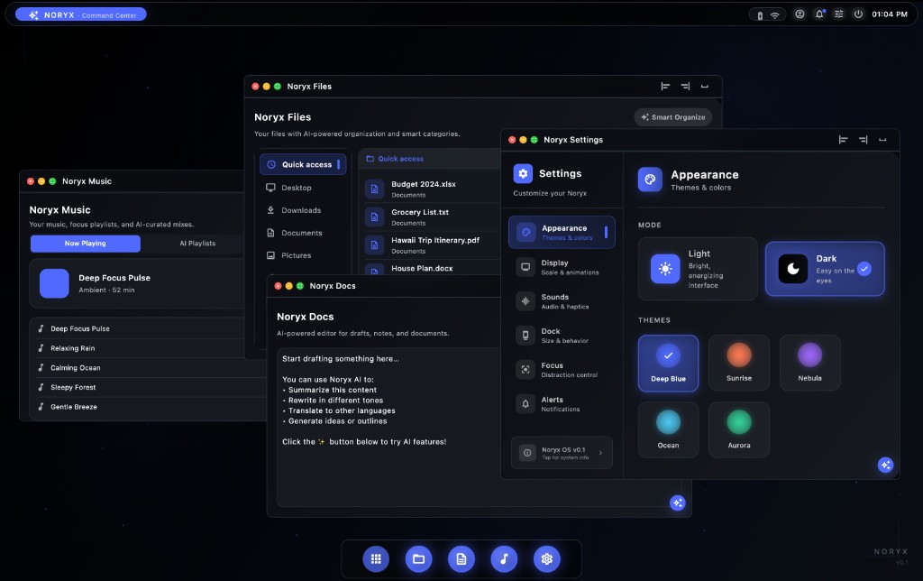 NoryxOS desktop interface